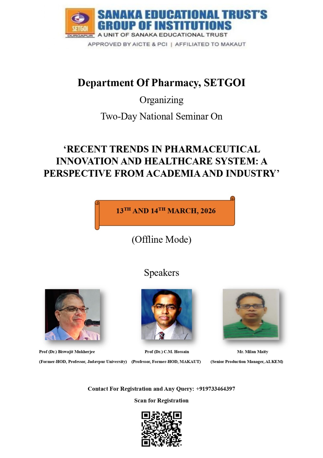 Department of Pharmacy SETGOI two-day national seminar poster